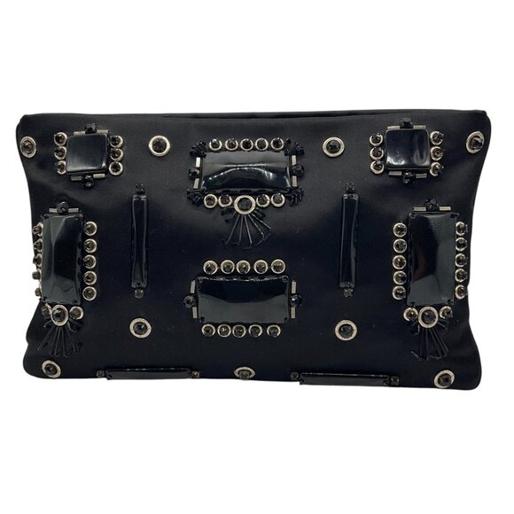 Prada Black Raso Ricamo Embellished Satin Pochette / Clutch - Picture 1 of 14